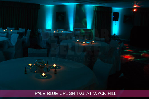 Pale Blue Uplighting for a Wyck Hill Wedding by Cheltenham Wedding DJ